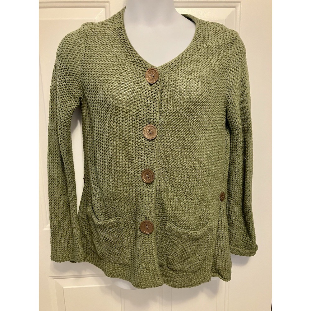 Willow Women's Size Large Open Knit Lagenlook Olive Green Cardigan‎ Sweater